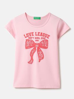 United Colors of Benetton - Regular Fit Round Neck Graphic Print T-Shirt Pink