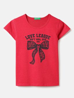 United Colors of Benetton - Regular Fit Round Neck Graphic Print T-Shirt Red