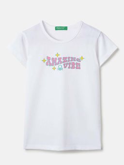 United Colors of Benetton - Regular Fit Round Neck Printed T-Shirt White