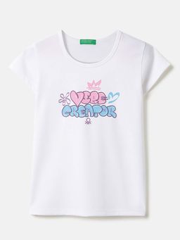 United Colors of Benetton - Regular Fit Round Neck Graphic Print T-Shirt White