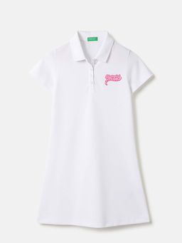 United Colors of Benetton - Regular Fit Polo Neck Solid Dress White