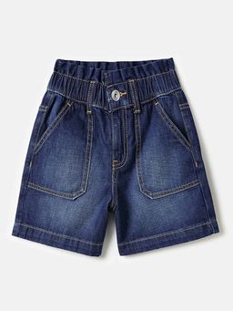 United Colors of Benetton - Regular Fit Dark Wash Paperbag Denim Shorts Blue