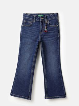 United Colors of Benetton - Solid Bootcut Fit Dark Wash Jeans with Cherry Charm Blue