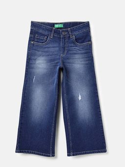 United Colors of Benetton - Wide Leg Solid Mid Rise Jeans Blue