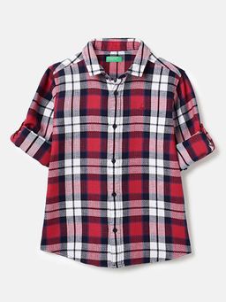 United Colors of Benetton - Regular Fit Regular Collar Check Shirt Red