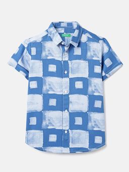 United Colors of Benetton - Regular Fit Regular Collar Printed Shirt Blue