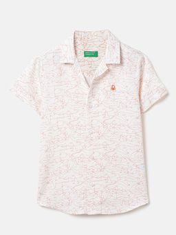 United Colors of Benetton - Regular Fit Resort Collar Printed Shirt White