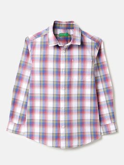 United Colors of Benetton - Regular Fit Spread Collar Checkered Dobby Shirt Multi-Color