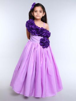 Pink Chick - Cotton Sleeveless Ruffles Fit And Flare Gown With Matching Clip -Lilac
