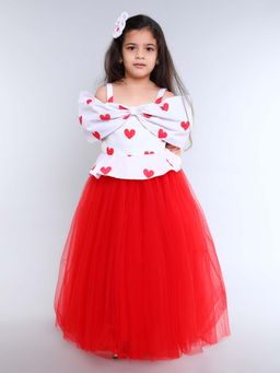 Pink Chick - Cotton Sleeveless Bow Fit And Flare Gown With Matching Clip -Red