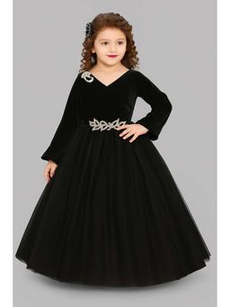 Pink Chick - Velvet Full Sleeves Fit and Flared Gown -Black