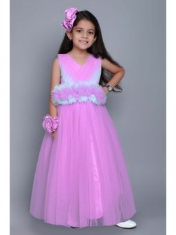 Pink Chick - Net Sleeveless Pleated and Ruffle Detailed Fit and Flared Gown -Lilac