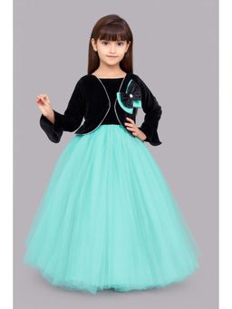 Pink Chick - Velvet Full Sleeves Jacket Style Fit And Flare Dress - Aqua