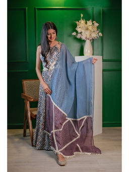 HANDME - Unique Leheriya Ethnic With Embroidered Lace Dupatta &Belt (Set of 3)