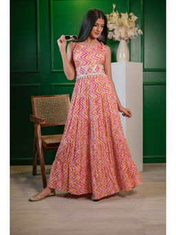 HANDME - Glinting Pink Leheriya Ethnic Dress & Belt (Set of 2)