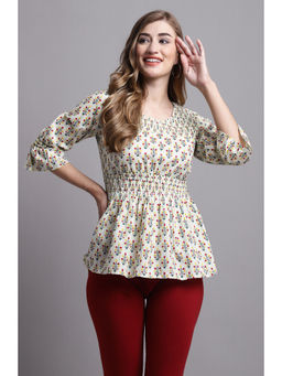 Rajnandini - Womens Pure Cotton Cream Jaipuri Printed Top