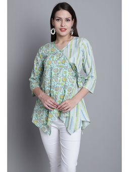 Rajnandini - Womens Pure Cotton Sea Green Jaipuri Printed Top