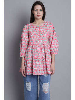 Rajnandini - Womens Pure Cotton Peach Jaipuri Printed Top