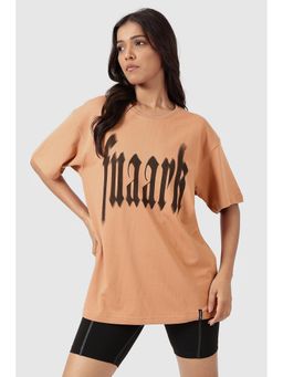 FUAARK - Blurred Oversized Gym and Workout Beige T-Shirt for Women