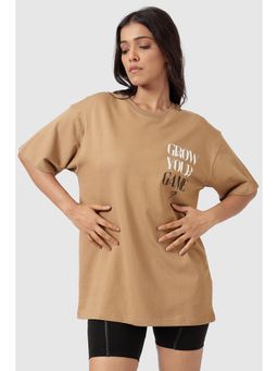 FUAARK - Grow Oversized Gym and Workout Khaki T-Shirt for Women