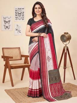 Akhilam - Womens Art Silk Black Printed Saree