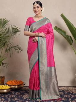 Akhilam - Womens Silk Blend Pink Handloom Saree