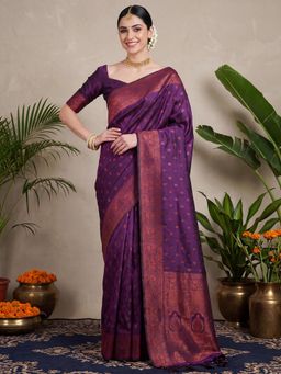 Akhilam - Womens Silk Blend Purple Handloom Saree