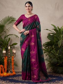 Akhilam - Womens Silk Blend Green Handloom Saree