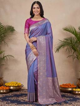 Akhilam - Womens Silk Blend Lavender Handloom Saree