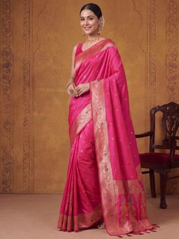 Akhilam - Womens Silk Blend Pink Handloom Saree