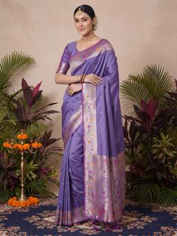 Akhilam - Womens Silk Blend Lavender Handloom Saree