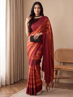 Akhilam - Womens Poly Georgette Brown Printed Saree