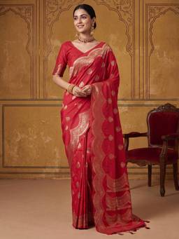 Akhilam - Womens Silk Blend Red Handloom Saree