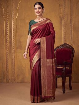 Akhilam - Womens Silk Maroon Handloom Saree
