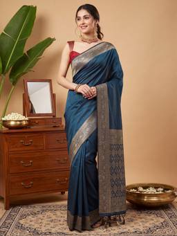 Akhilam - Womens Silk Blue Handloom Saree