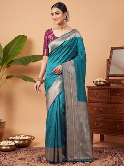Akhilam - Womens Silk Teal Handloom Saree