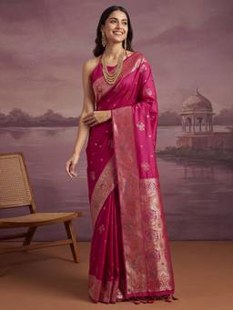 Akhilam - Womens Silk Pink Printed Saree