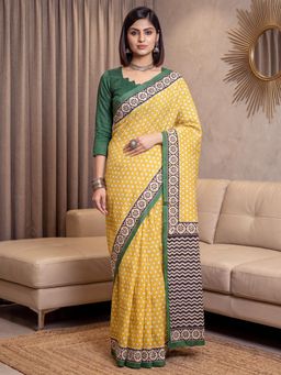 Akhilam - Womens Art Silk Yellow Printed Saree