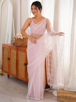 Akhilam - Womens Net Pink Embroidered Saree