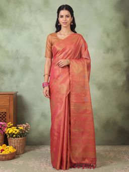 Akhilam - Womens Linen Orange Handloom Saree
