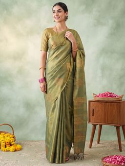 Akhilam - Womens Linen Green Handloom Saree