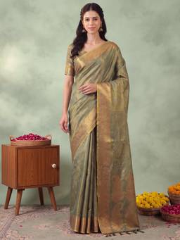 Akhilam - Womens Linen Green Handloom Saree