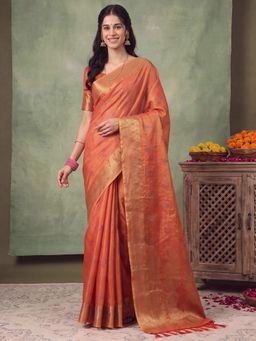 Akhilam - Womens Linen Rust Handloom Saree