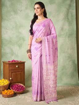 Akhilam - Womens Silk Blend Lavender Embroidered Saree