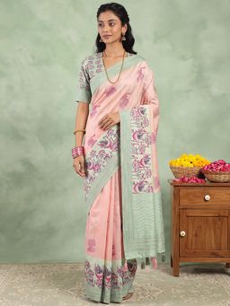 Akhilam - Womens Silk Blend Pink Embroidered Saree
