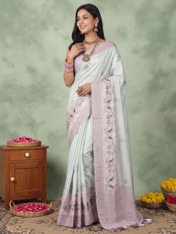 Akhilam - Womens Silk Blend Blue Handloom Saree