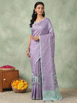 Akhilam - Womens Silk Blend Lavender Printed Saree