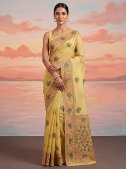 Akhilam - Womens Cotton Yellow Handloom Saree