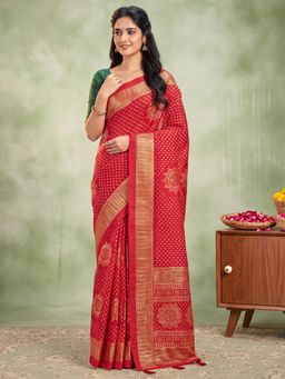 Akhilam - Womens Tussar Silk Red Printed Saree