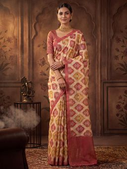 Akhilam - Womens Cotton Silk Cream Printed Saree